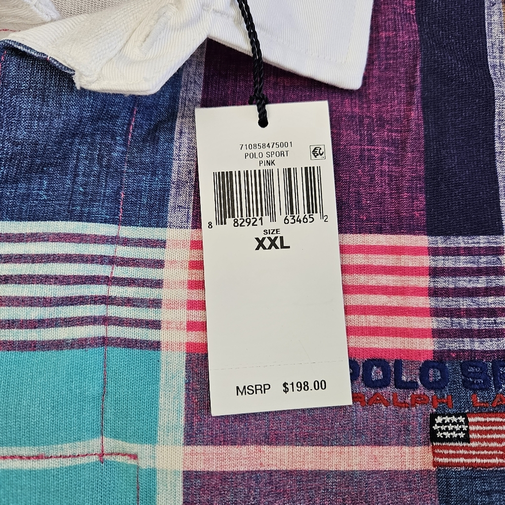 Ralph Lauren Polo Sport Classic Fit Pink Madras Plaid Rugby Shirt Men's Size XXL - Picture 3 of 6
